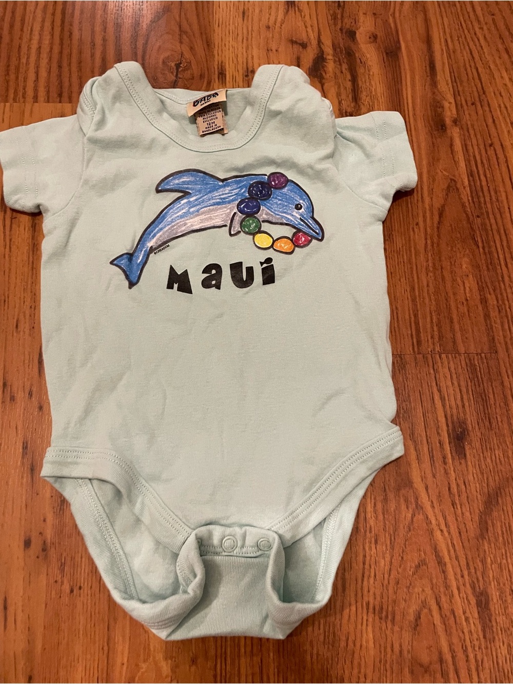 Light Aqua Maui Dolphin Short-Sleeve One-Piece Baby Bodysuit 12 months